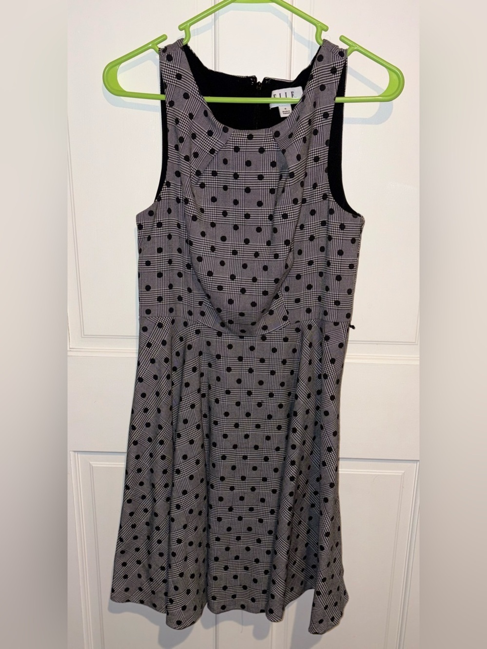 Elle Sleeveless Plaid Polka Dot Fit and Flare Dress Size 6